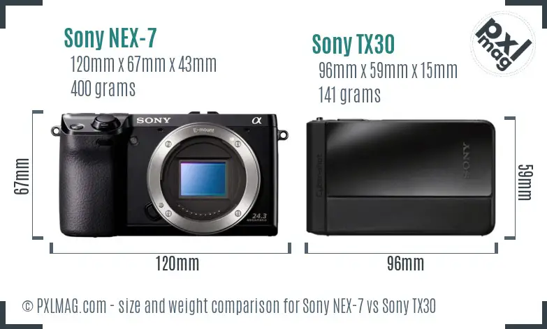 Sony NEX-7 vs Sony TX30 size comparison