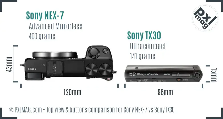 Sony NEX-7 vs Sony TX30 top view buttons comparison