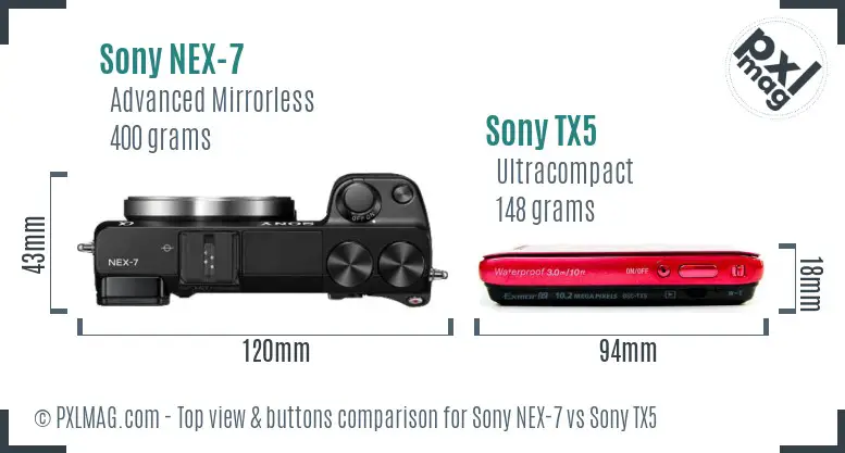 Sony NEX-7 vs Sony TX5 top view buttons comparison