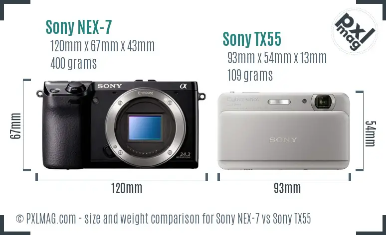 Sony NEX-7 vs Sony TX55 size comparison