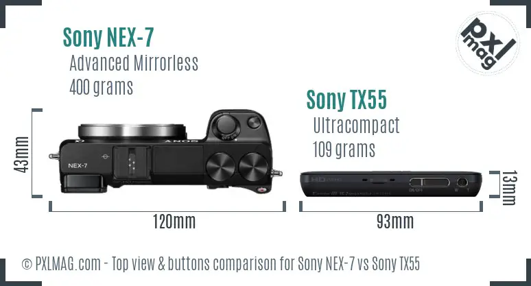Sony NEX-7 vs Sony TX55 top view buttons comparison