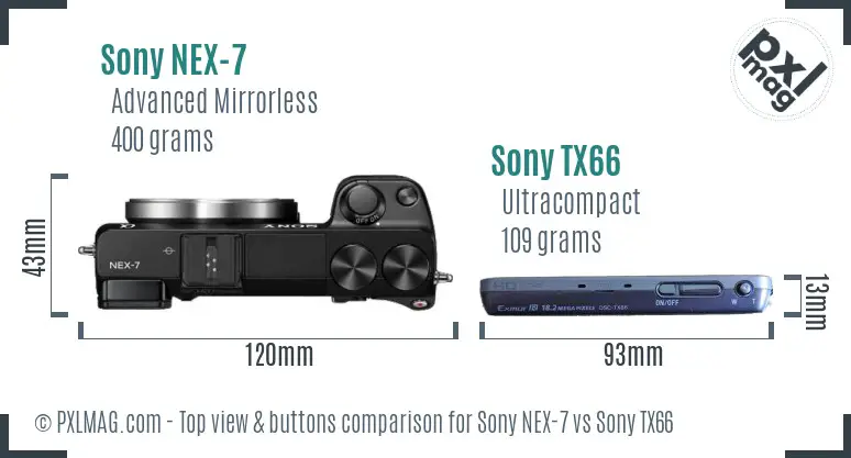 Sony NEX-7 vs Sony TX66 top view buttons comparison