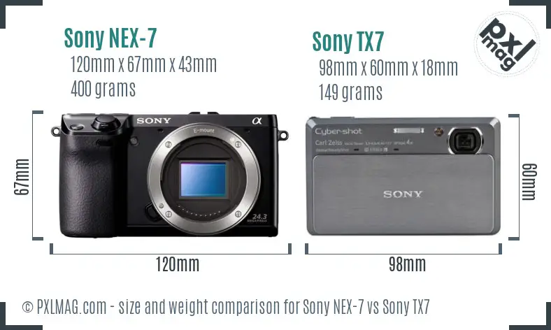 Sony NEX-7 vs Sony TX7 size comparison