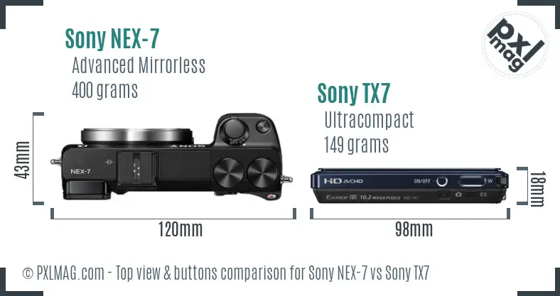 Sony NEX-7 vs Sony TX7 top view buttons comparison