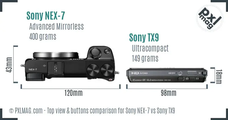 Sony NEX-7 vs Sony TX9 top view buttons comparison