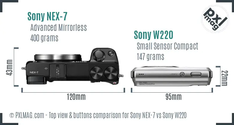 Sony NEX-7 vs Sony W220 top view buttons comparison