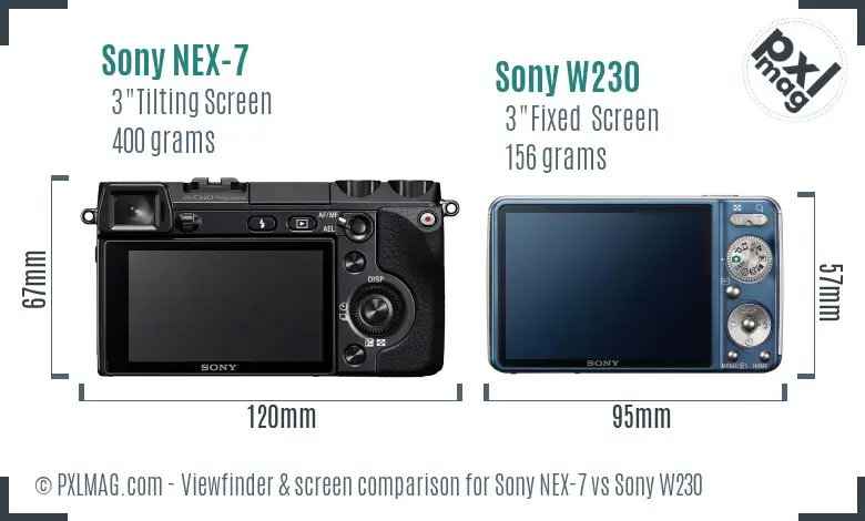 Sony NEX-7 vs Sony W230 Screen and Viewfinder comparison