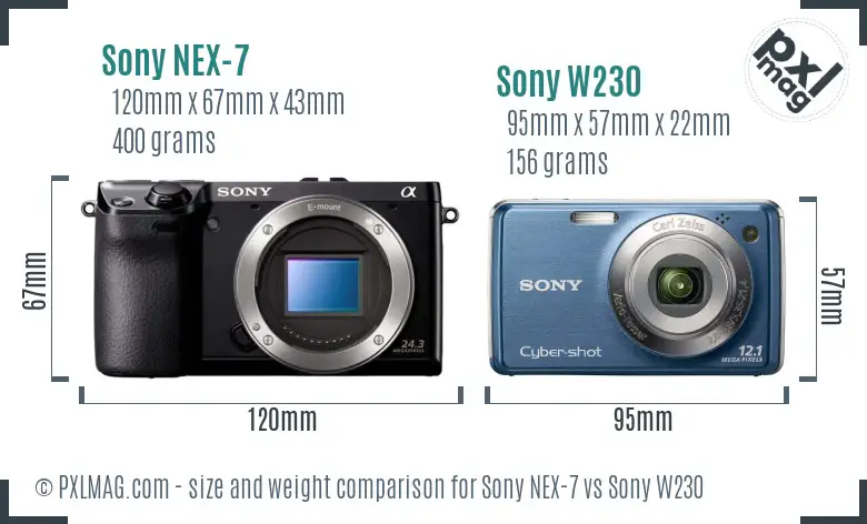 Sony NEX-7 vs Sony W230 size comparison
