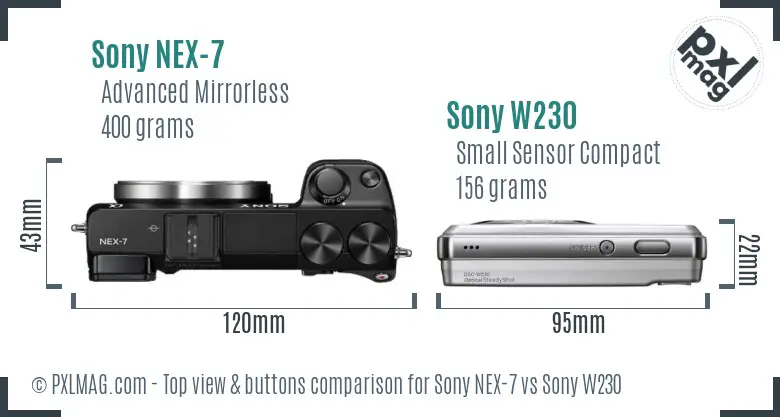 Sony NEX-7 vs Sony W230 top view buttons comparison