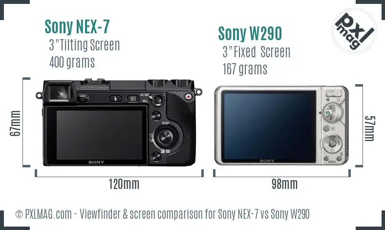 Sony NEX-7 vs Sony W290 Screen and Viewfinder comparison