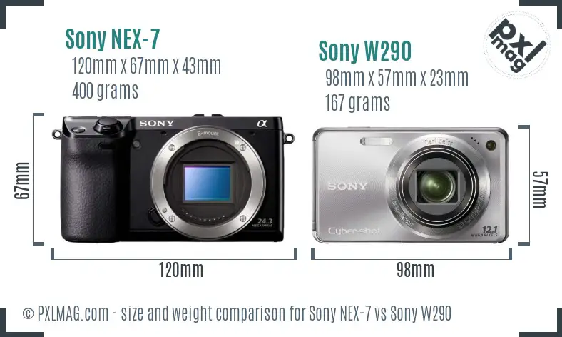 Sony NEX-7 vs Sony W290 size comparison
