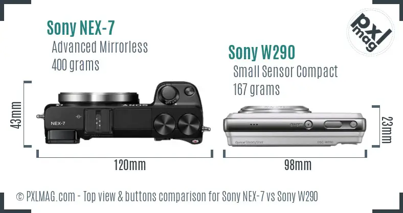 Sony NEX-7 vs Sony W290 top view buttons comparison