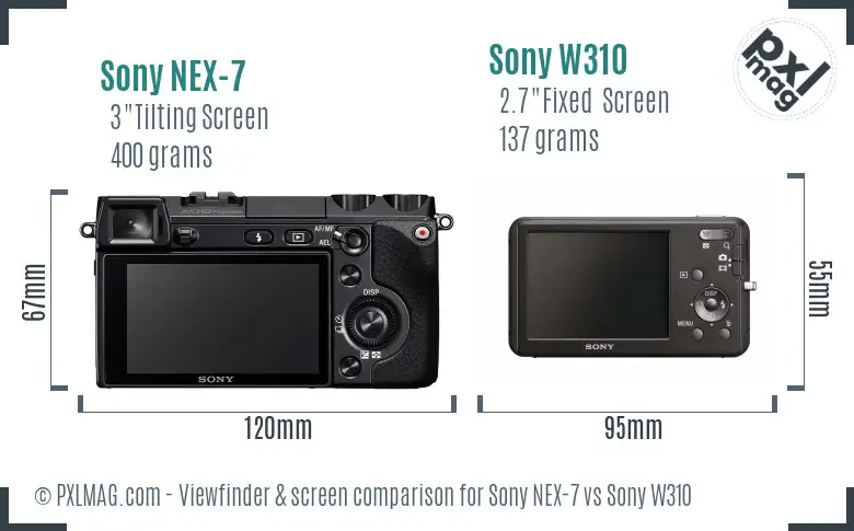 Sony NEX-7 vs Sony W310 Screen and Viewfinder comparison