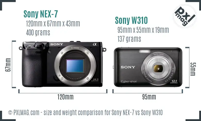 Sony NEX-7 vs Sony W310 size comparison
