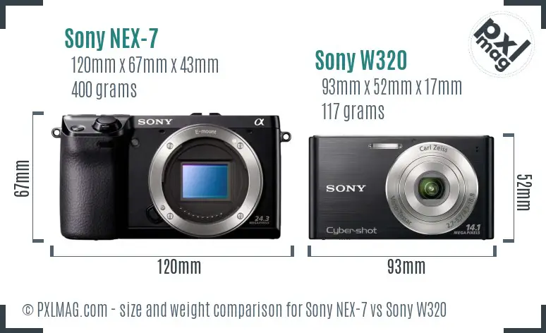 Sony NEX-7 vs Sony W320 size comparison