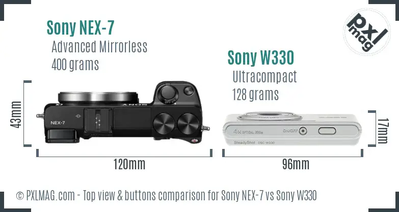 Sony NEX-7 vs Sony W330 top view buttons comparison