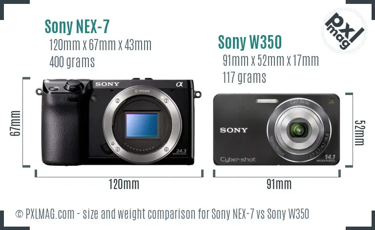 Sony NEX-7 vs Sony W350 size comparison