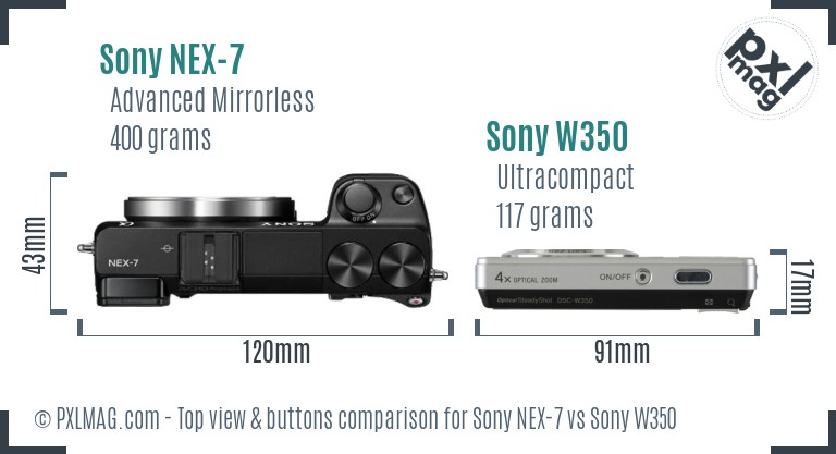 Sony NEX-7 vs Sony W350 top view buttons comparison