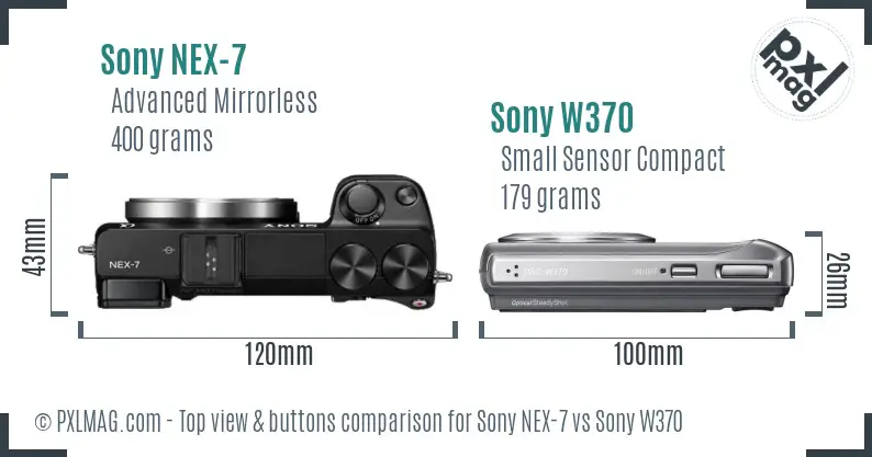 Sony NEX-7 vs Sony W370 top view buttons comparison