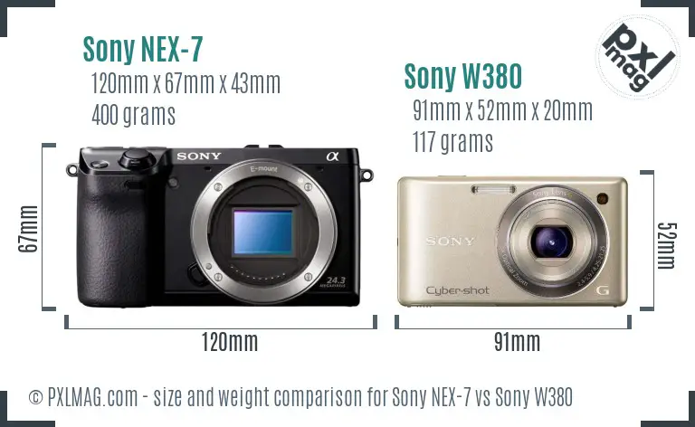 Sony NEX-7 vs Sony W380 size comparison