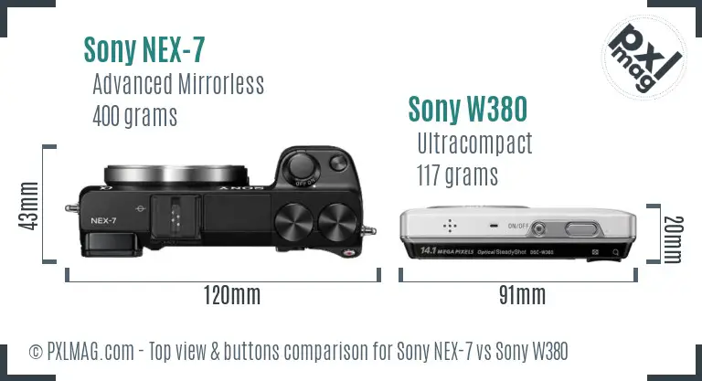 Sony NEX-7 vs Sony W380 top view buttons comparison