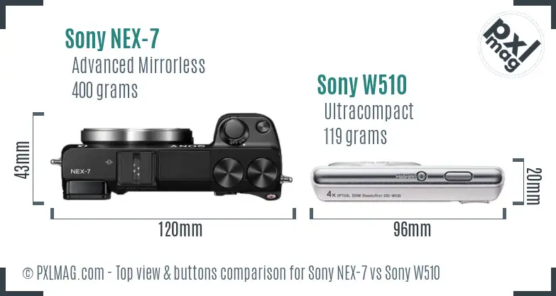 Sony NEX-7 vs Sony W510 top view buttons comparison