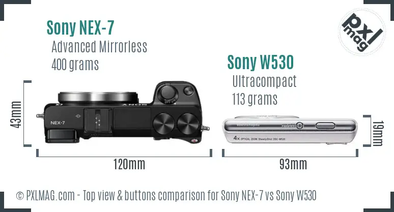 Sony NEX-7 vs Sony W530 top view buttons comparison