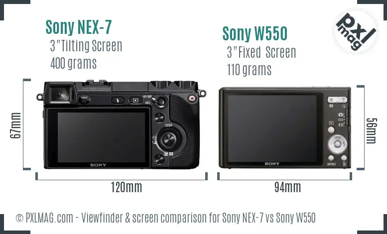 Sony NEX-7 vs Sony W550 Screen and Viewfinder comparison
