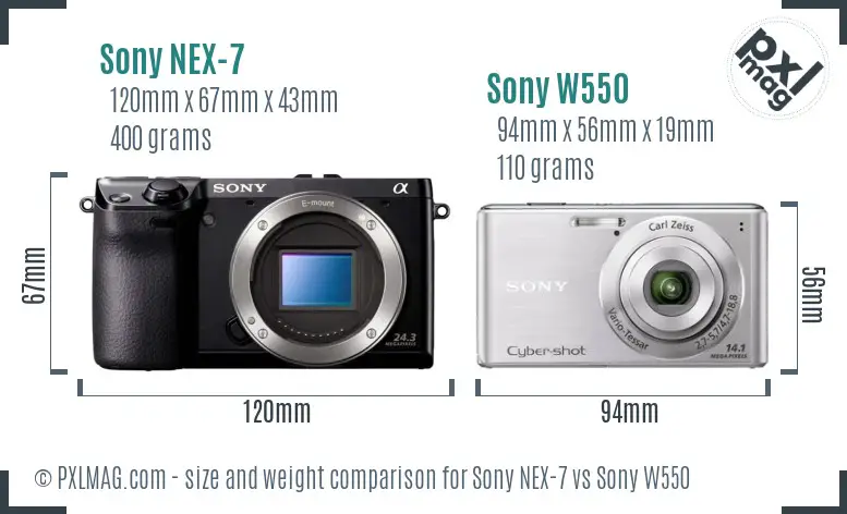 Sony NEX-7 vs Sony W550 size comparison