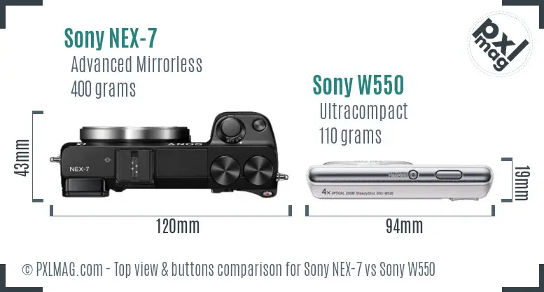 Sony NEX-7 vs Sony W550 top view buttons comparison