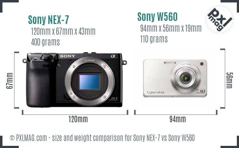 Sony NEX-7 vs Sony W560 size comparison