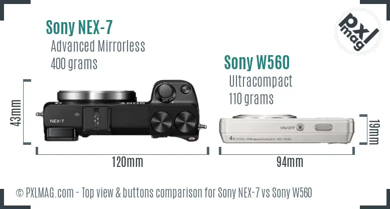 Sony NEX-7 vs Sony W560 top view buttons comparison