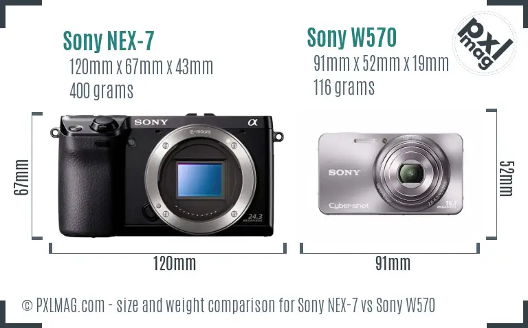 Sony NEX-7 vs Sony W570 size comparison