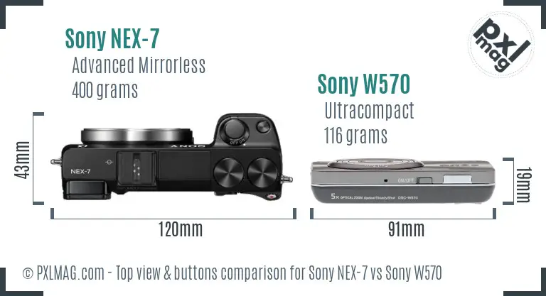 Sony NEX-7 vs Sony W570 top view buttons comparison