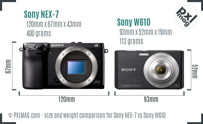Sony NEX-7 vs Sony W610 size comparison