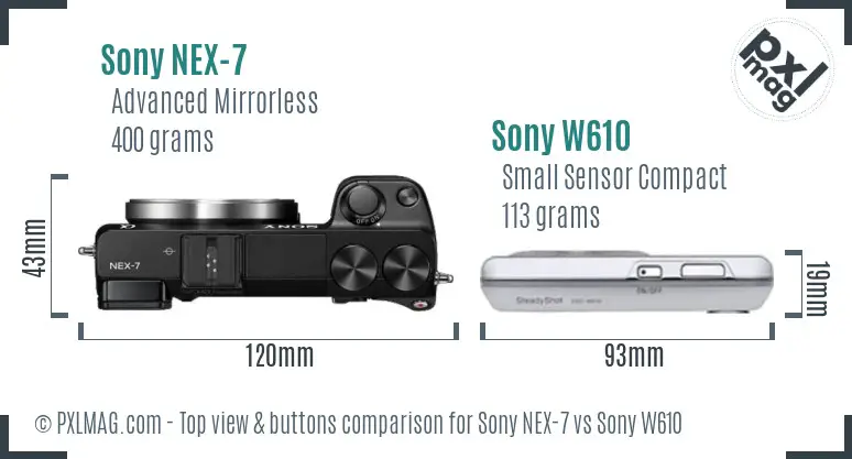 Sony NEX-7 vs Sony W610 top view buttons comparison