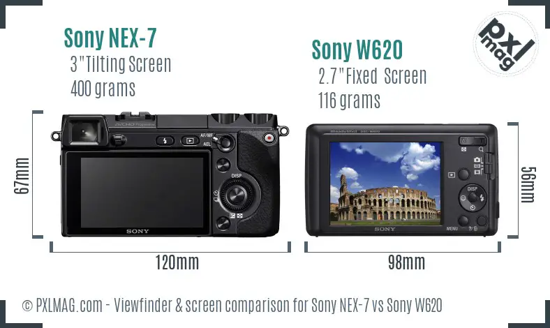 Sony NEX-7 vs Sony W620 Screen and Viewfinder comparison