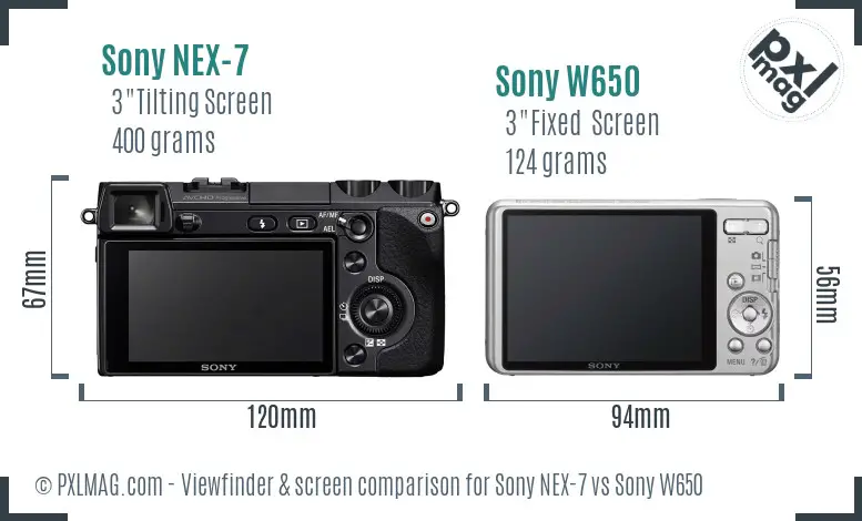 Sony NEX-7 vs Sony W650 Screen and Viewfinder comparison