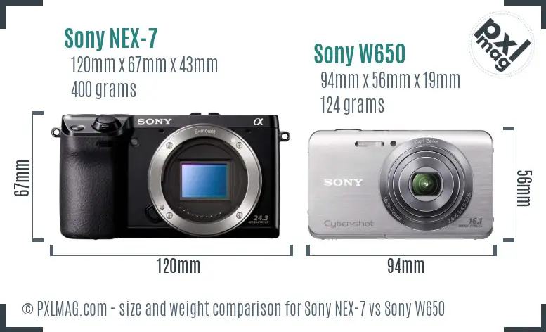 Sony NEX-7 vs Sony W650 size comparison