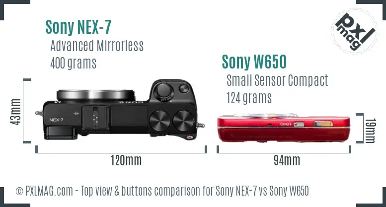 Sony NEX-7 vs Sony W650 top view buttons comparison