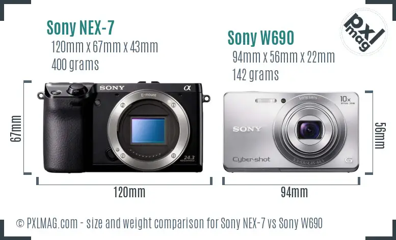 Sony NEX-7 vs Sony W690 size comparison