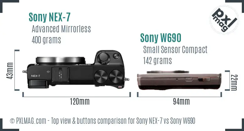 Sony NEX-7 vs Sony W690 top view buttons comparison
