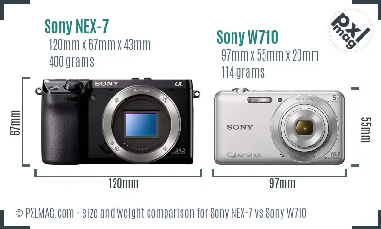 Sony NEX-7 vs Sony W710 size comparison