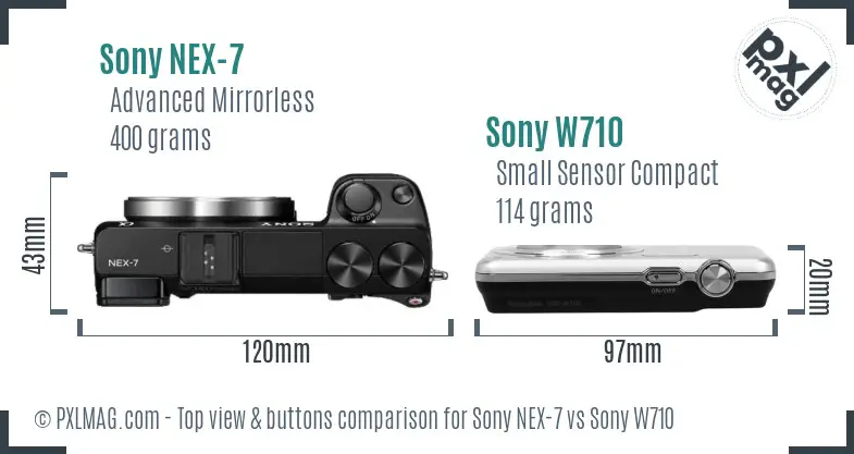 Sony NEX-7 vs Sony W710 top view buttons comparison