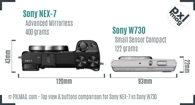 Sony NEX-7 vs Sony W730 top view buttons comparison