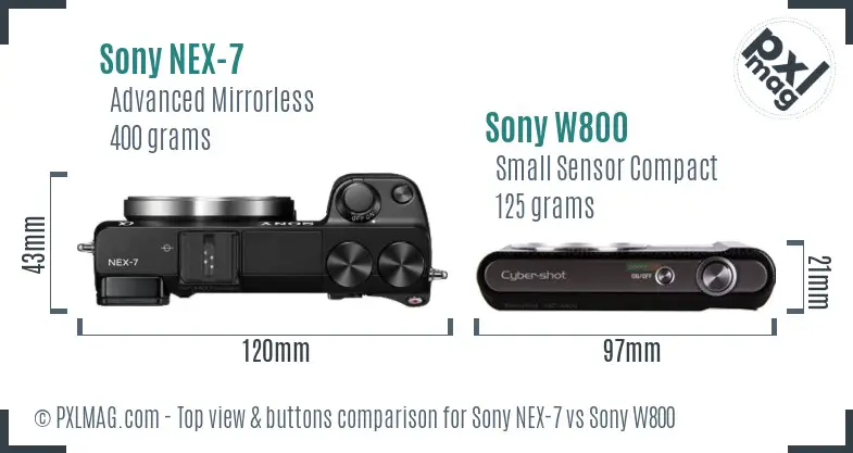 Sony NEX-7 vs Sony W800 top view buttons comparison