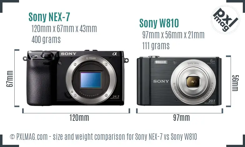 Sony NEX-7 vs Sony W810 size comparison