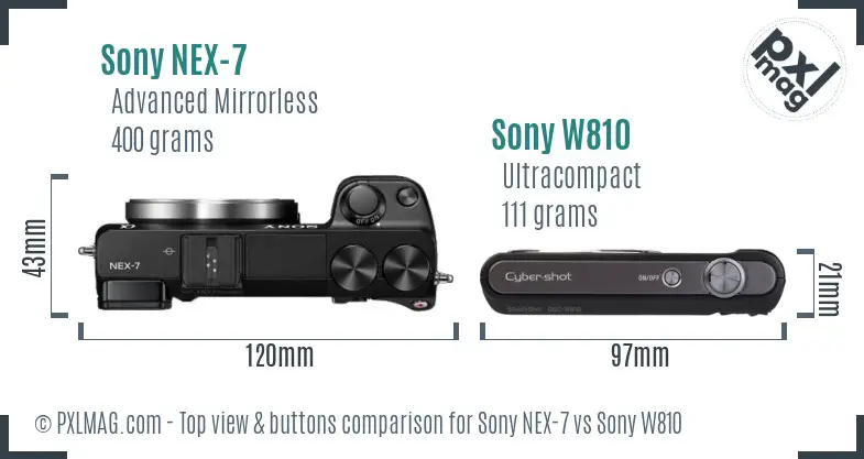 Sony NEX-7 vs Sony W810 top view buttons comparison