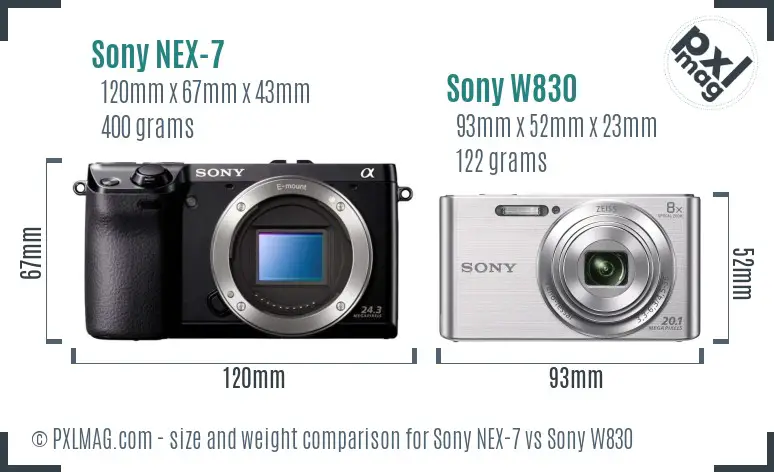 Sony NEX-7 vs Sony W830 size comparison