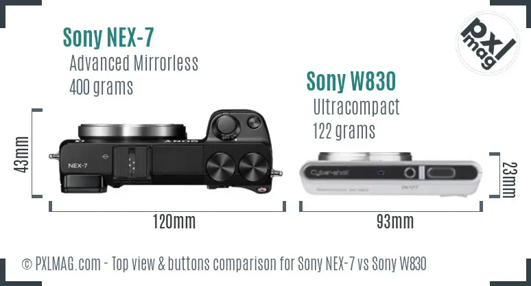 Sony NEX-7 vs Sony W830 top view buttons comparison